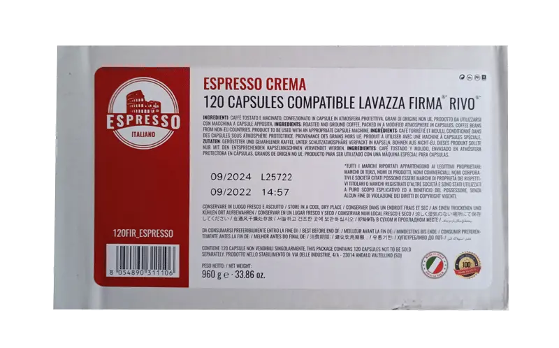 Кафе капсули Espresso Italiano Crema 120 бр. съвместими с Lavazza Firma
