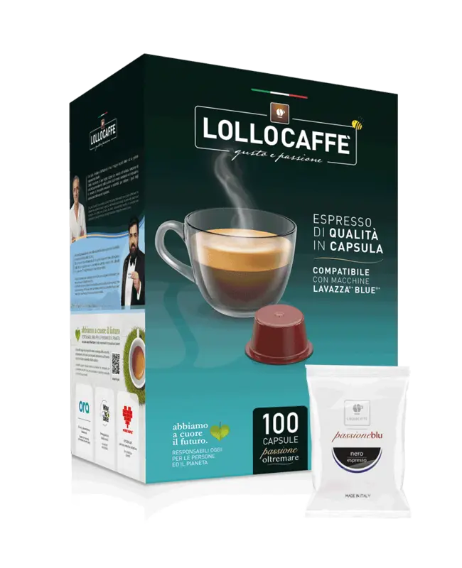 Капсули за кафе Lollo Nero Espresso Blue съвместим с Lavazza Blue 100 бр.